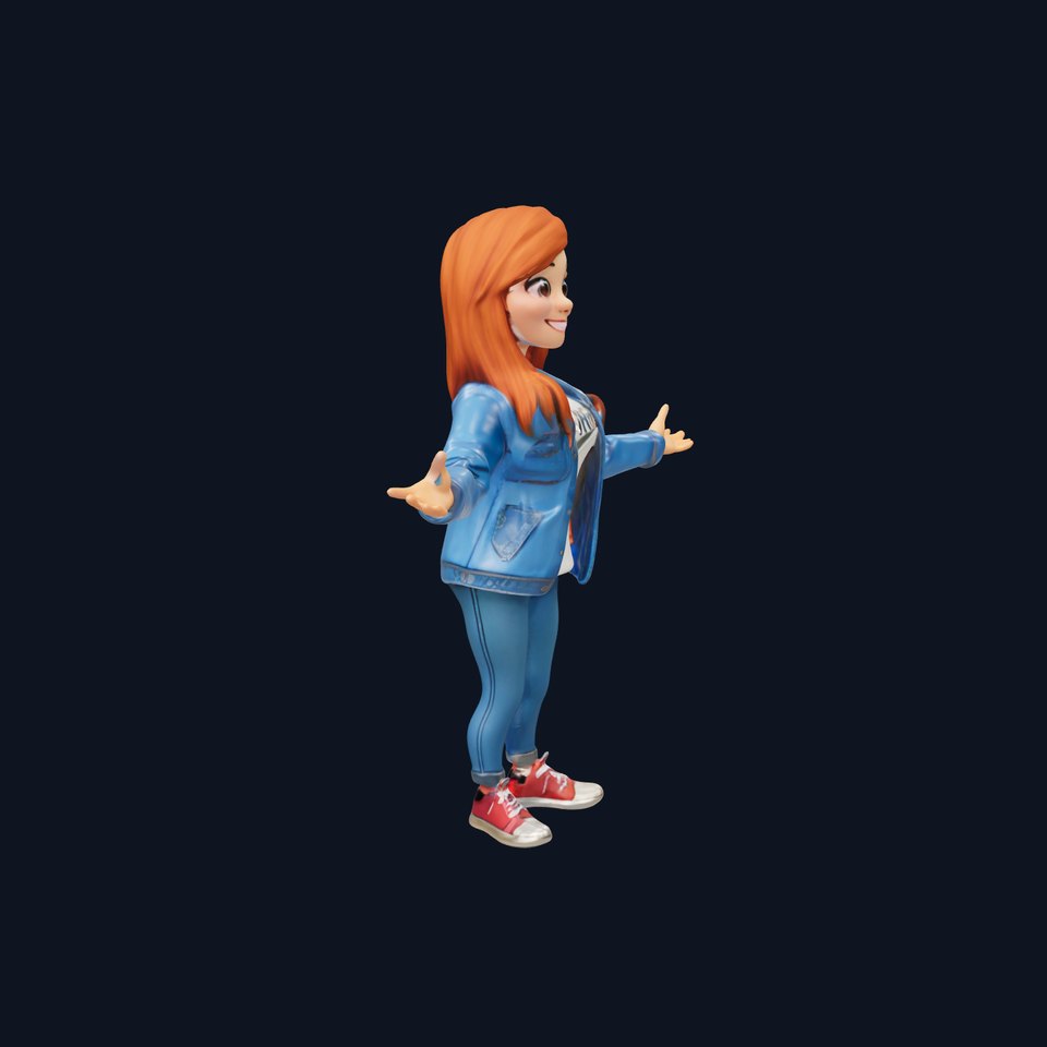 Animated Female Character in Casual Outfit Fully Rigged and Animated